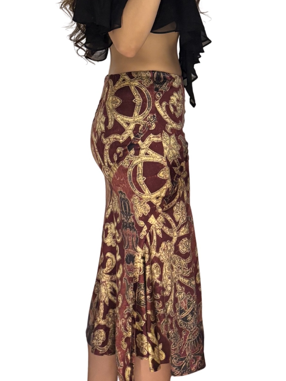 Roberto Cavalli FW2004 Burgundy Silk Baroque Midi Skirt - Picture 2 of 10
